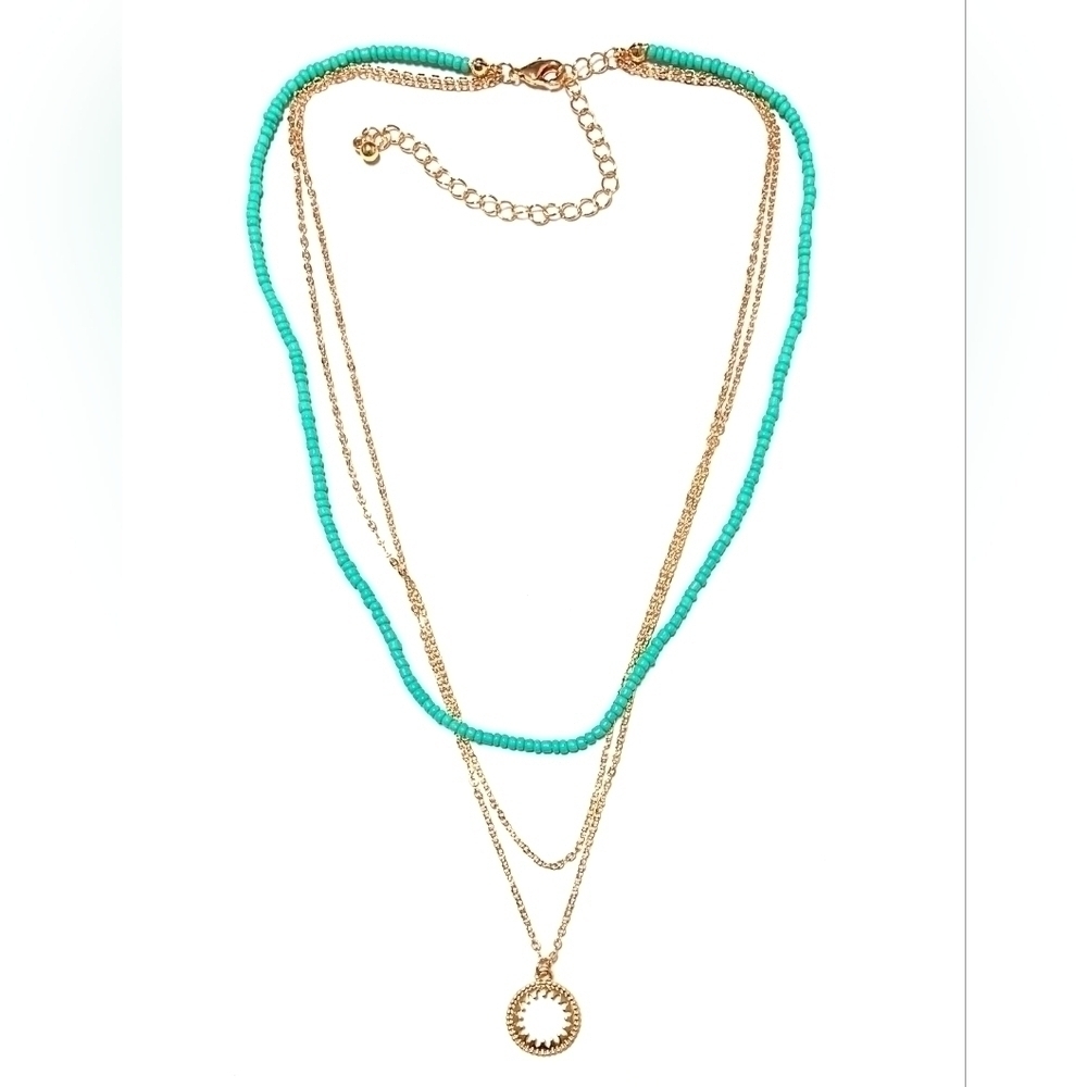 Gemma Simone Circulus Gold Tone and Aqua Bead Layered Necklace